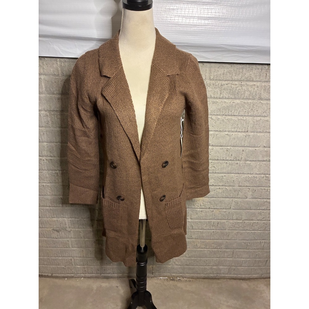 New Active Usa Women Brown Knit Double Breasted Blazer Cardigan Size S